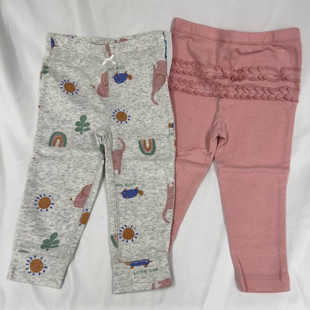 Carter's Girls Leggings, 2-Pack, Grey w/ Characters, Light Pink